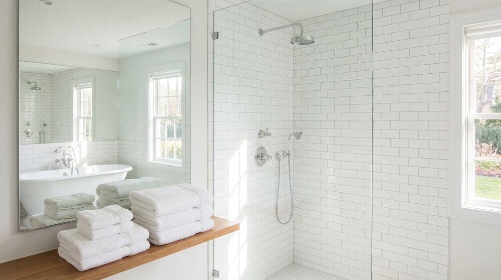 Immaculate white bathroom after professional cleaning